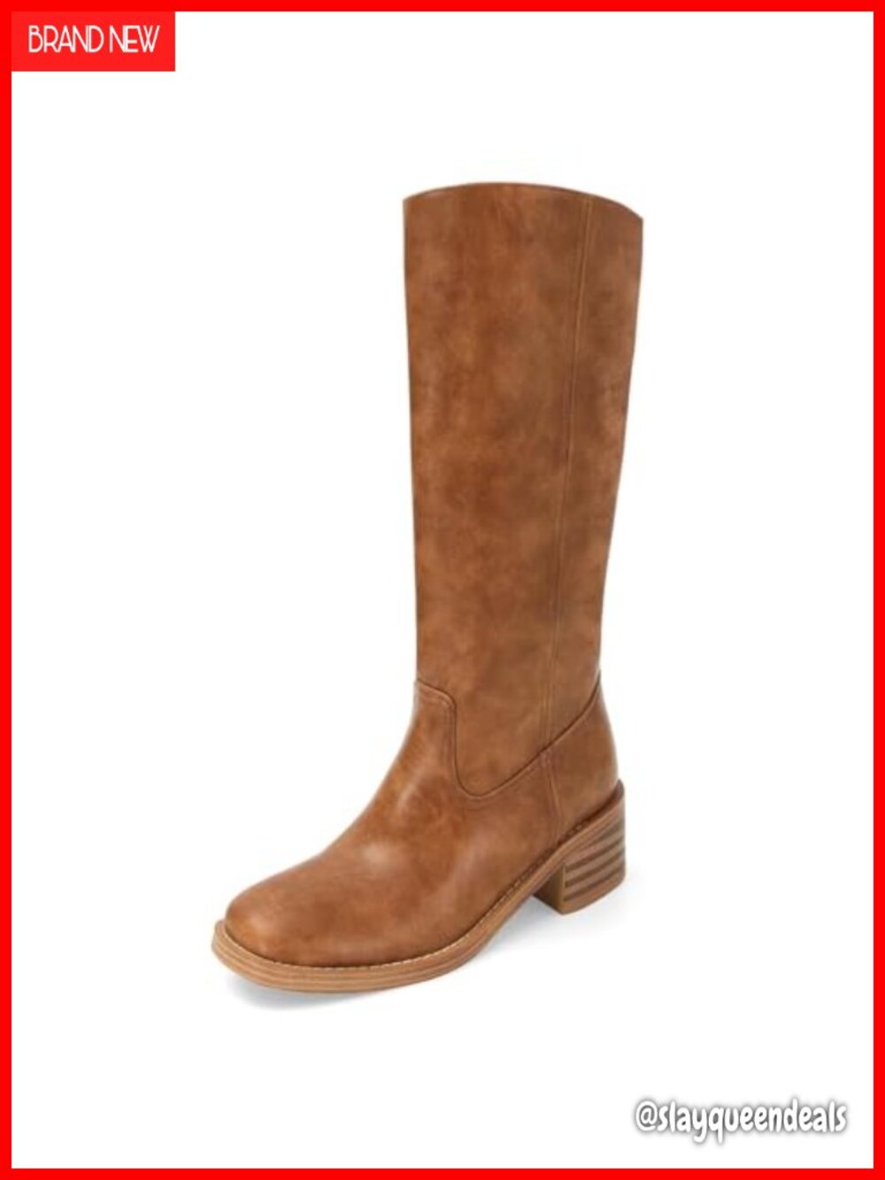 Square Toe Chunky Block Heel Mid Calf Boots Women Knee High Pull On